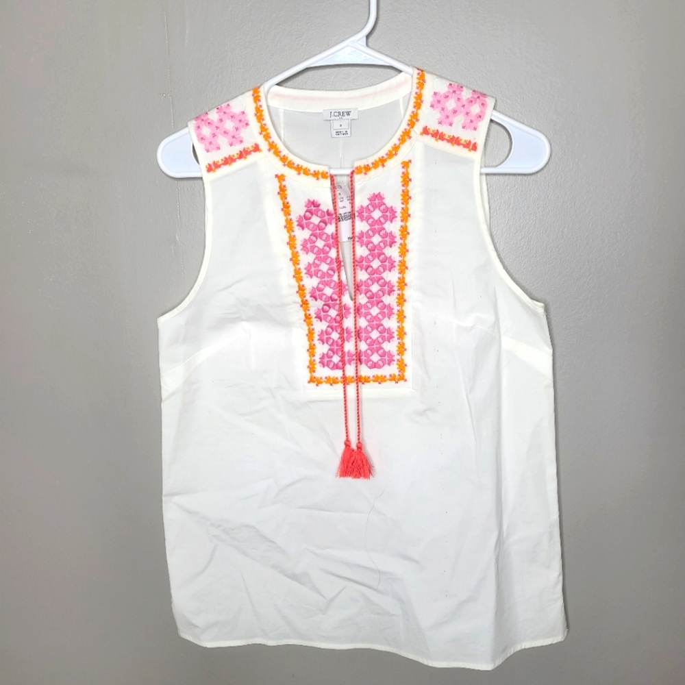 J CREW Boho Embroidered Top Size 2 NWT